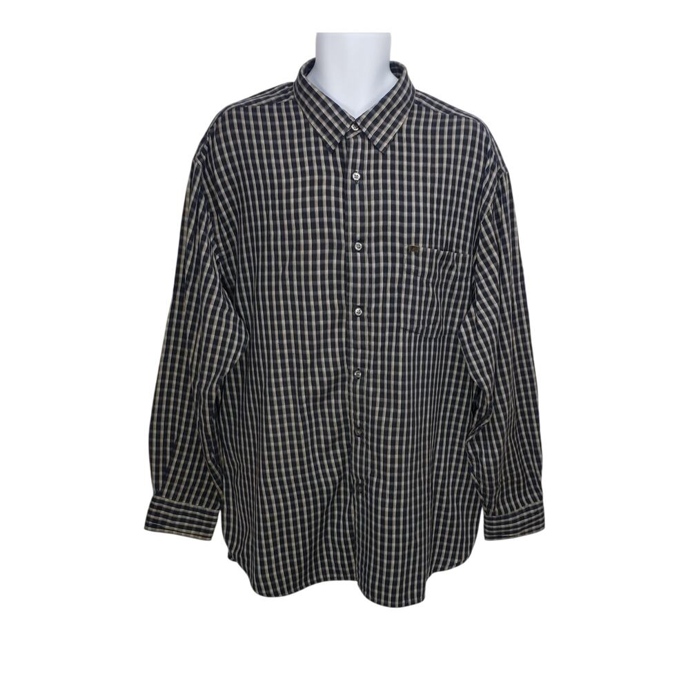 Nautica Jeans Co XXL Plaid Button‑Down Shirt Blue Brown Cotton Big & Tall Preppy